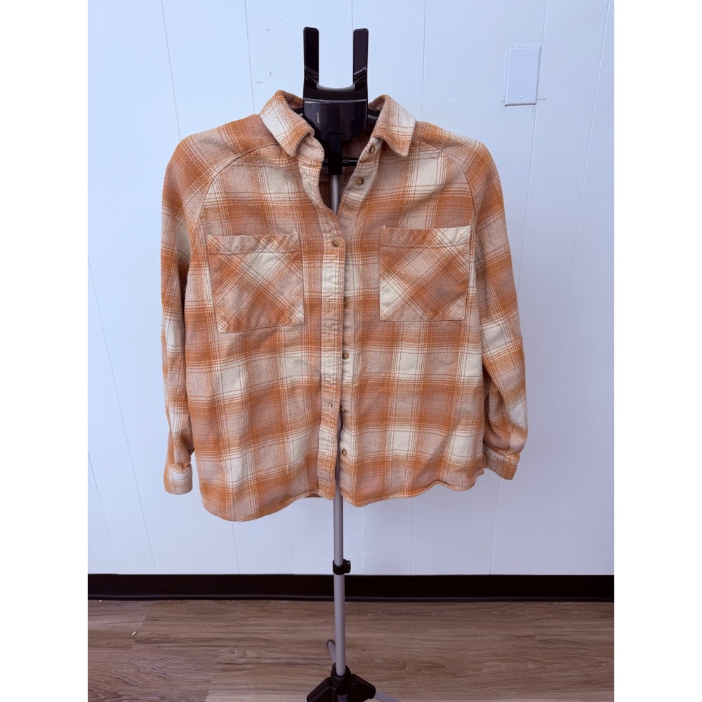Rip Curl Flannel Shirt Womens M Orange Excellent Plaid Button Down